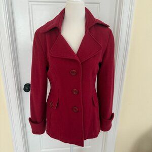 CAbi Women's Wool Blend Lined Peacoat in Cranberry Red